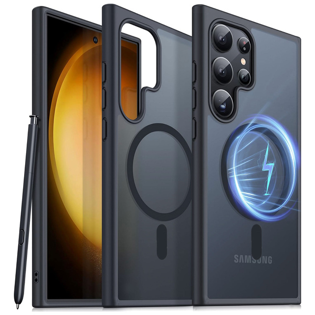 Etui do Samsung Galaxy S24 Ultra obudowa Mag Safe Case pokrowiec plecki na telefon MagMat matowe czarne + Szkło