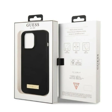 Etui Guess GUHMP13XSPLK für Apple iPhone 13 Pro Max 6,7" Czarny/Black Hard Case Silikon Logo Plate MagSafe