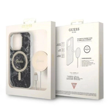 Zestaw Guess GUBPP14XHMEACSK Case+ Charger iPhone 14 Pro Max 6,7" czarny/black hard case MagSafe Marble 