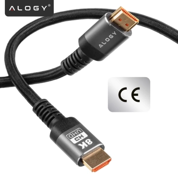 Kabel HDMI 2.1 15 m, 4K/8K Alogy Ultra High Speed™ 48 Gbps 60Hz, Premium z Pozłacanymi Końcówkami, Nylonowy Oplot, Miedziany – Czarny