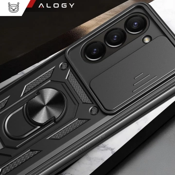 Etui do Samsung Galaxy Z Fold 6 pancerne Slide Case Ring obudowa ochrona aparatu Camshield Alogy czarne