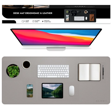 Podkładka na biurko 90×45 cm – antypoślizgowa mata ochronna z eleganckiej ekoskóry PU, pod mysz i klawiaturę, stylowa i trwała – Alogy WorkMat™ Szara