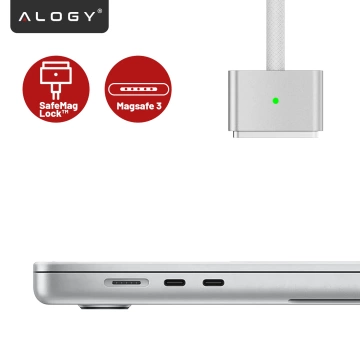 Kabel zasilający USB-C do MagSafe 3 – szybkie ładowanie 140W, przewód 2 m, do Apple MacBook, wytrzymały i bezpieczny – Alogy PowerLink™ Biały