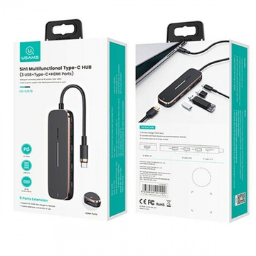 USAMS Adapter HUB 3xUSB USB-C HDMI Czarny/Schwarz SJ578HUB01 (US-SJ578)