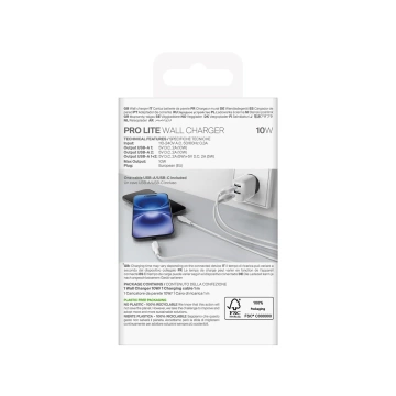 Ładowarka Puro PROLITE 10W 2x USB-A + kabel USB-A–USB-C 1,2 m – biała