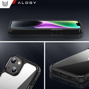 Etui Case do iPhone 14 + zestaw 4 szkieł 5w1 pancerne 360 Alogy Hybrid 2x Szkło na ekran +2x obiektyw czarno-przezroczyste