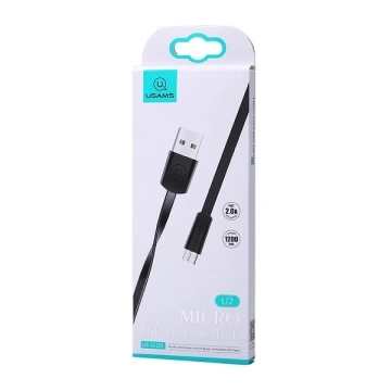 USAMS Kabel płaski U2 microUSB 1,2m czarny