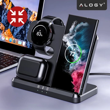 Ładowarka Bezprzewodowa Indukcyjna 3w1 Qi 3.0 Szybka do Samsung S22 S23 S24 S25 Galaxy Watch Buds Stacja czarna 