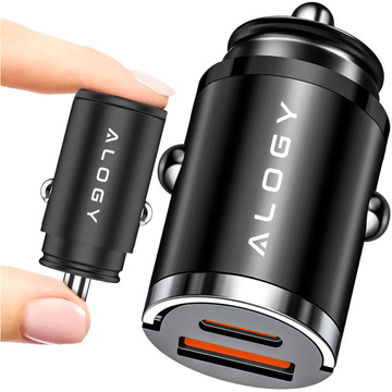Ładowarka samochodowa USB QC 4.0 + USB-C typ C PD 30W szybka mocna do telefonu Alogy Car czarna