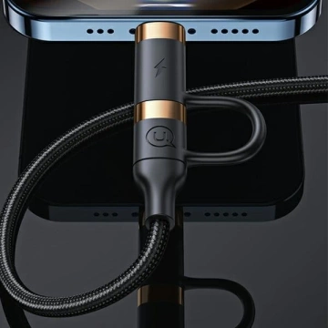 USAMS Kabel pleciony U62 2xUSB-C/USB-A /lightning 1,2m PD Fast Charge czarny