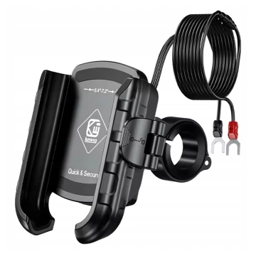 Uchwyt Motocyklowy na Telefon z Szybkim Ładowaniem 36W USB-C PD Kewig do Kierownicy i Lusterka, Rotacja 360°, Kompatybilny z Telefonami 5.4–7" - Czarny