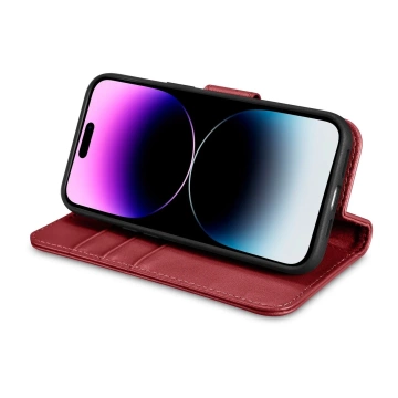 Etui na telefon iCarer Wallet Case 2in1 do iPhone 14 Pro Max skórzany pokrowiec z klapką Anti-RFID czerwony