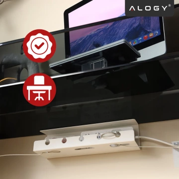 Organizer na Kable 2w1 Pod Biurko i na Ścianę, 40 cm, z Paskiem Klejącym utrzymanie porządku na biurku, Alogy CableHold™ – Biały