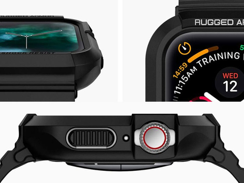 Etui Spigen Rugged Armor Pro für Apple Watch Series 4/5/6/SE 44 mm / Watch 7 45 mm Schwarz