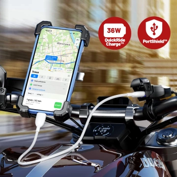 Kewig USB-C Motorradladegerät 36W, QC-Schnellladung, wasserdicht (IP65) mit Ein-/Ausschalter und LED-Hintergrundbeleuchtung, Lenkerhalterung, für Handy, Kamera und Gegensprechanlage – Schwarz