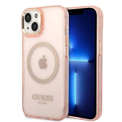 Etui Guess GUHMP14MHTCMP do Apple iPhone 14 Plus 6,7" różowy/pink hard case Gold Outline Translucent MagSafe