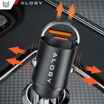 Ładowarka samochodowa USB QC 4.0 + USB-C typ C PD 30W szybka mocna do telefonu Alogy Car czarna