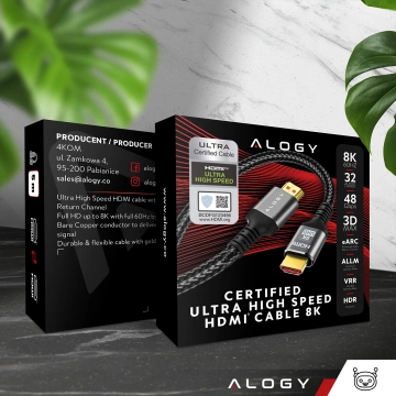 2x Kabel HDMI 2.1 Alogy 5m 4K 8K PREMIUM MIEDŹ ULTRA High Speed 60Hz 48GBps Czarny