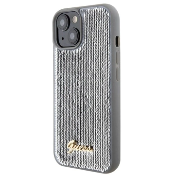 Etui Guess GUHCP15SPSFDGSS für iPhone 15 6,1" Silber/Silber Hardcase Pailletten Script Metal