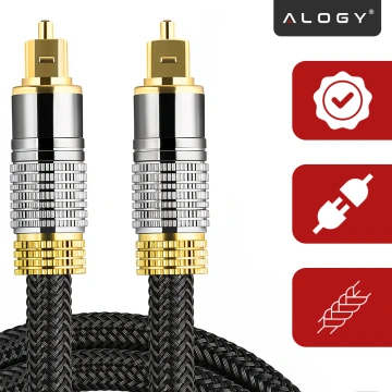 Kabel optyczny cyfrowy Audio 1.8m – krystaliczny dźwięk bez szumów i zakłóceń, pozłacane końcówki, nylonowy oplot 6.0 mm do TV i PC – Alogy OptiSound™ Czarny