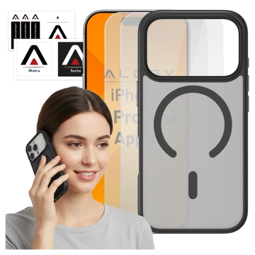 Hülle für Apple iPhone 16 Pro Max Alogy MagSafe Hybrid Matte Case Matte Cover mit Linsenschutz Schwarz