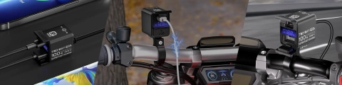Kewig Motorradladegerät, universelles Aluminium-Ladegerät, 100 W, bidirektional mit Voltmeter, Schnellladefunktion über USB-A und USB-C, intelligent und wasserdicht – Schwarz