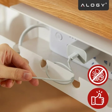Organizer na Kable 2w1 Pod Biurko i na Ścianę, 40 cm, z Paskiem Klejącym utrzymanie porządku na biurku, Alogy CableHold™ – Biały