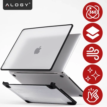 Etui ochronne do Apple Macbook Air 15 M2 2023 / M3 2024 (A2941, A3114) Alogy MatteGuard™ obudowa Matowa Przezroczysta Biel z czarną ramką
