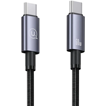 USAMS US-SJ664 USB-C-auf-USB-C-Kabel 2 m, 60 W, Nylongeflecht, Schwarz