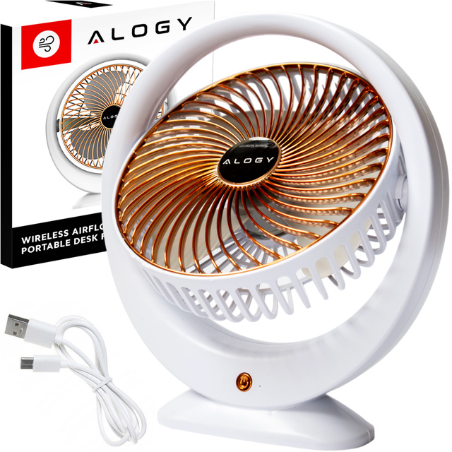 Schreibtischventilator, Standventilator, leistungsstark, klein, tragbar, kabellos, 1200 mAh, USB-C, Alogy White