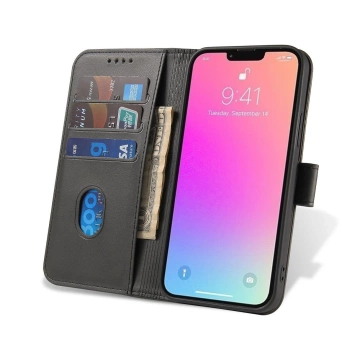 Etui na telefon Magnet Case do iPhone 14 Plus elegancki futerał etui pokrowiec z klapką i funkcją podstawki czarny