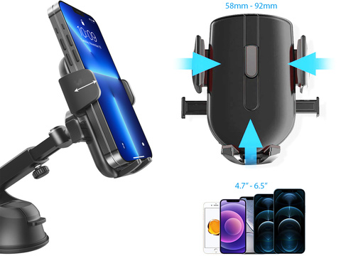 Uchwyt samochodowy do telefonu 2w1 Alogy na szybę do kratki na deskę rozdzielczą Czarny + Kabel USB-C 2.4A 1m