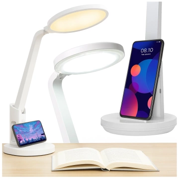 Lampka biurkowa nocna LED – akumulator 6000 mAh, regulacja światła i trybów, miejsce na telefon, stabilna, idealna do nauki i pracy – Alogy MultiStand™ Biała