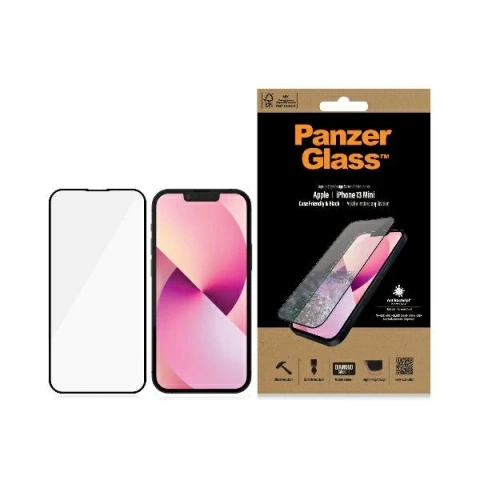 Szkło PanzerGlass E2E Microfracture für iPhone 13 Mini 5,4" Case Friendly AntiBacterial czarny/black Pro2744