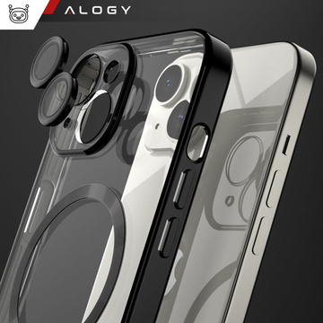 Etui MagSafe Case do iPhone 15 Plus Glamour Luxury obudowa Slim Ring Alogy Czarny przezroczysty