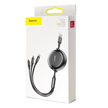 Baseus Golden Loop 3in1 ausziehbares Kabel USB - Micro USB / Lightning / USB-C 3.5A 35cm - 120cm schwarz (CAMLT-JH01)
