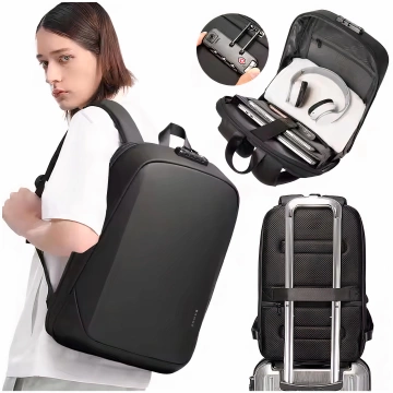 Bange Wasserdichter Rucksack für 15,6-Zoll-Laptop, Reisen, 47 x 30 x 12,5 cm, für Arbeit, Schule, Flugzeug, Herren und Damen, USB, Diebstahlschutz, TSA-Code, Schwarz