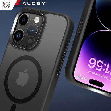 Hülle für iPhone 14 Pro Mag Safe Matt Case Cover Matte Alogy Ring Armored Phone Case Schwarzes Glas