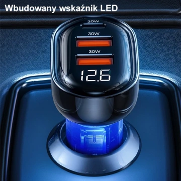 USAMS Ładowarka samochodowa 2xUSB+1xUSB-C 80W Fast Charge + kabel USB-C - USB-C  BXLACCTC01