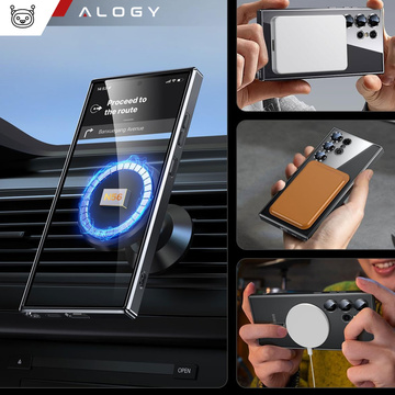 Etui do Samsung Galaxy S24 Ultra Mag Safe Glamour Case Ring obudowa ochrona aparatów Alogy Czarne przezroczyste + Szkło