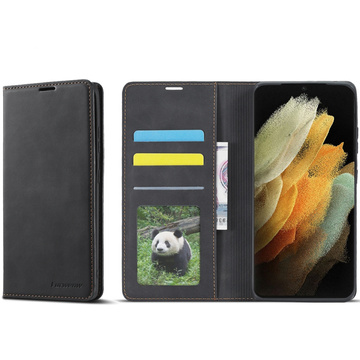 Alogy Forwenw Leder Flip Wallet Case für Samsung Galaxy S22 Ultra Schwarz