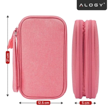 Etui Podróżne na Akcesoria, Organizer na Kable, Ładowarki, Telefon i Powerbank, Wielofunkcyjne i Kompaktowe 21 x 12,5 x 5 cm, Alogy TravelPack™ – Różowe