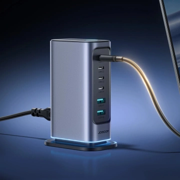 Wieloportowa ładowarka Joyroom 65W GaN, 4x USB-C, 2x USB-A, ciemnoszara