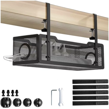 Kabel-Organizer unter der Tischplatte, Ablage für Kabel, Kabelleisten, Tischplatte, Metallschreibtisch, Alogy 34 cm Schwarz