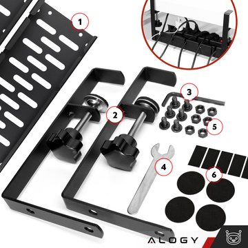 Kabel-Organizer unter der Tischplatte, verstellbare Ablage für Kabel, Schreibtischleiste, Aluminiumhalter Alogy Black