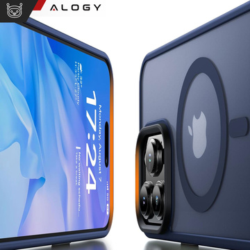 Etui do iPhone 15 Pro MagSafe Matt Case Cover matowe obudowa Alogy Ring pancerne na telefon Granatowe