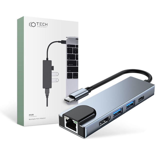 Hubadapter USB V3-HUB 5w1 USB-C Grau
