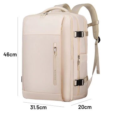 Plecak wodoodporny Bange na laptopa 15.6" miejski podróżny 46x31.5x20 cm do pracy samolotu męski damski z z gniazdem USB Beżowy