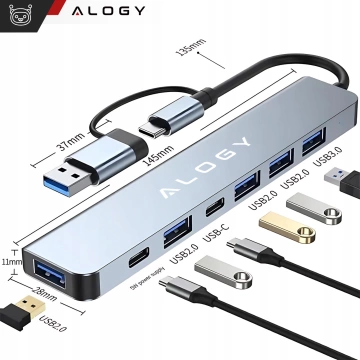 HUB-Splitter Alogy-Adapter für Computer-Laptop mit USB-C auf 3x USB-A 2.0 1x USB-A 3.0 Grau