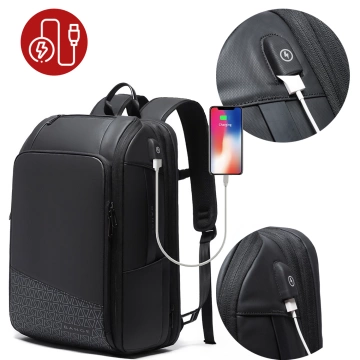 Bange wasserdichter Rucksack für 15,6-Zoll-Laptop, Stadtreisender, 45 x 30 x 16 cm, für Arbeit, Flugzeug, Herren, Damen, mit USB-Anschluss Schwarz